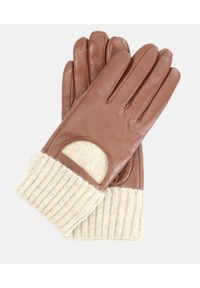 Kazar - Jasnobrązowe rękawiczki damskie. Kolor: brązowy. Materiał: skóra, tkanina. Wzór: gładki. Sezon: zima