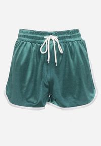 Born2be - Zielone Szorty z Wysokim Stanem z Gumką w Pasie i Lampasami Timakella. Okazja: na co dzień. Stan: podwyższony. Kolor: zielony. Materiał: bawełna, jedwab. Styl: sportowy, elegancki, casual