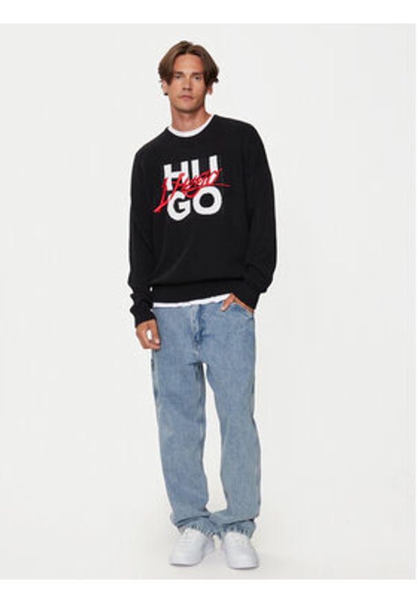 Hugo Sweter 50524553 Czarny Regular Fit. Kolor: czarny. Materiał: bawełna