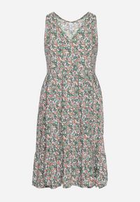 Born2be - Zielono-Różowa Sukienka Bawełniana Bez Rękawów na Lato Biazena. Okazja: na co dzień. Kolor: zielony. Materiał: bawełna. Długość rękawa: bez rękawów. Sezon: lato. Styl: wizytowy, casual #5