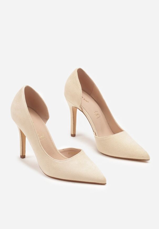 Renee - Beżowe Szpilki Vices z Wkładką ze Skóry Naturalnej Ozdobione Wycięciem Oliritia. Okazja: na co dzień. Kolor: beżowy. Materiał: skóra. Wzór: aplikacja. Obcas: na szpilce. Styl: casual