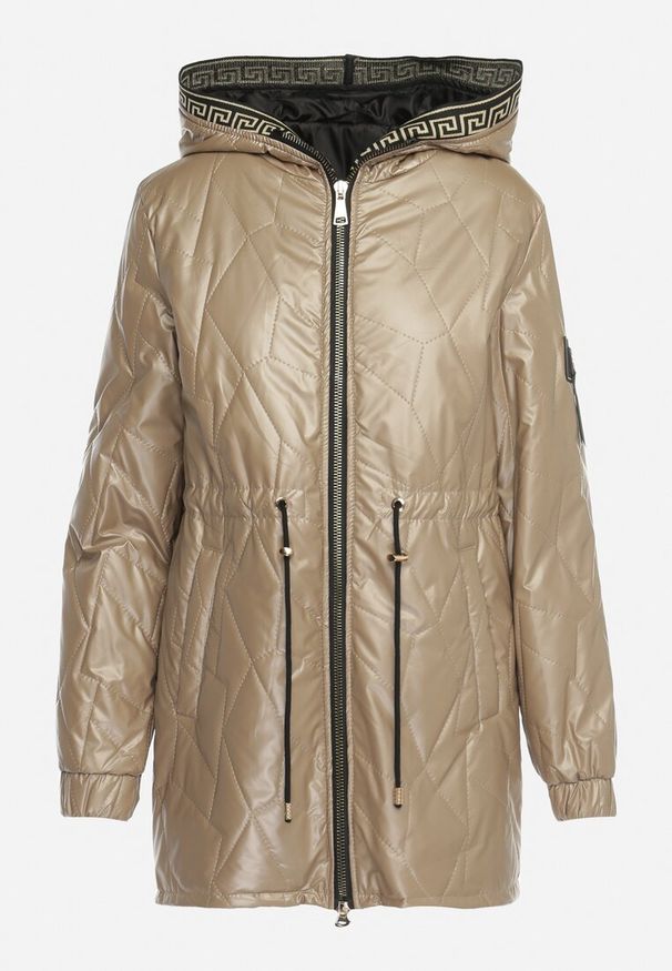 Born2be - Ciemnobeżowa Kurtka Pikowana Bemius. Kolor: beżowy. Materiał: wełna, materiał. Długość: długie