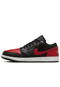 Buty męskie Nike Air Jordan 1 Low 553558-067 - czarno-czerwone. Kolor: czarny, czerwony, wielokolorowy. Materiał: skóra, guma. Szerokość cholewki: normalna. Sport: fitness