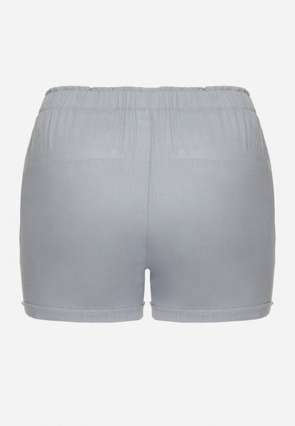 Born2be - Niebieskie Casualowe Szorty z Lnem z Gumką w Talii Filowena. Okazja: na co dzień. Kolekcja: plus size. Kolor: niebieski. Materiał: len. Styl: casual
