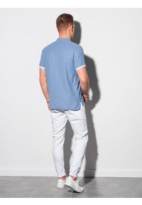 Ombre Clothing - T-shirt męski polo bez kołnierzyka - niebieski V3 S1381 - XXL. Typ kołnierza: bez kołnierzyka, polo. Kolor: niebieski. Materiał: materiał, bawełna