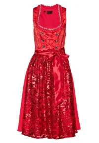 Sukienka ludowa z fartuchem z cekinami bonprix czerwony wzorzysty. Kolor: czerwony #1