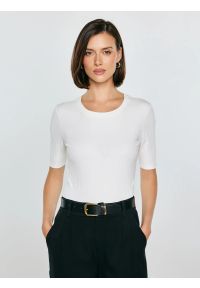 Big-Star - Koszulka damska w prążek biała Imija 100. Kolor: biały. Materiał: prążkowany, dzianina, materiał. Wzór: prążki #1