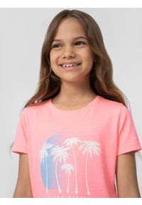 4f - T-shirt z nadrukiem dziewczęcy. Kolor: różowy. Materiał: bawełna, dzianina. Wzór: nadruk #2
