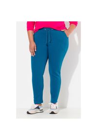 ULLA POPKEN - Damskie Spodnie dresowe miękki materiał wewnętrzny elastyczna gumka w pasie. Kolekcja: plus size. Kolor: niebieski. Materiał: bawełna, elastan, materiał