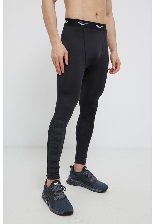 EVERLAST - Everlast Legginsy męskie kolor czarny z nadrukiem. Kolor: czarny. Materiał: dzianina. Wzór: nadruk