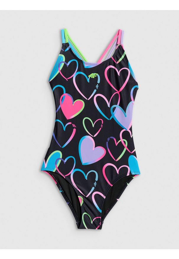 4f - 4F Kostium kąpielowy jednoczęściowy dziewczęcy - multikolor 134/140 (8-10 lat). Kolor: wielokolorowy. Materiał: skóra, materiał