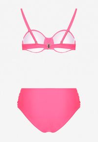 Born2be - Różowe Bikini Usztywniany Biustonosz i Figi Ozdobione Marszczeniem Eretelli. Kolor: różowy. Wzór: aplikacja #3