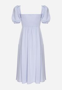 Born2be - Niebieska Sukienka w Rustykalnym Stylu z Wiązaniem przy Dekolcie i Rozcięciem Idanillea. Okazja: na spacer, na co dzień. Typ kołnierza: dekolt kwadratowy. Kolor: niebieski. Typ sukienki: rozkloszowane. Styl: casual #7