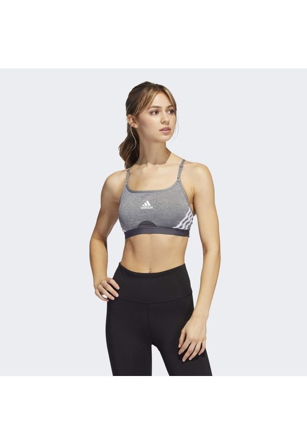 Stanik fitness cardio Adidas Aeroreact Training Light-Support 3-Stripes Bra. Kolor: szary, wielokolorowy, biały. Materiał: materiał. Sport: fitness