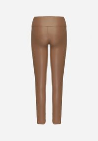 Born2be - jasnobrązowe Legginsy z Ekoskóry z Wysokim Stanem i Polarem Labira. Okazja: na co dzień. Stan: podwyższony. Kolor: brązowy. Materiał: polar. Wzór: aplikacja. Styl: casual, elegancki #7