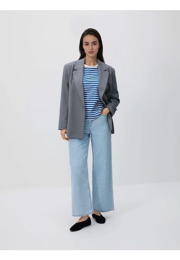 Reserved - Bawełniany t-shirt w paski - kremowy. Kolor: kremowy. Materiał: bawełna. Wzór: paski