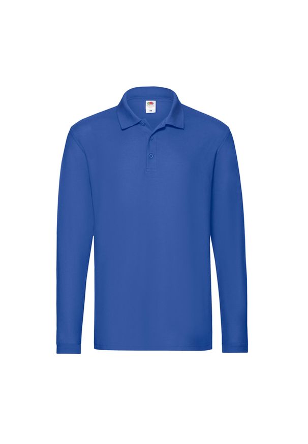 FRUIT OF THE LOOM - Męska Koszulka Polo Premium Z Długim Rękawem. Typ kołnierza: polo. Kolor: niebieski. Długość rękawa: długi rękaw. Długość: długie