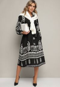 Born2be - Czarna Sukienka Koszulowa w Etno Wzór z Paskiem Avierira. Okazja: na co dzień. Kolor: czarny. Materiał: wiskoza, materiał. Typ sukienki: koszulowe. Styl: etno #2