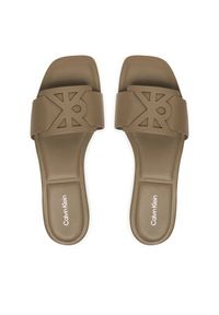 Calvin Klein Klapki Square Flat Sandal Emblem HW0HW03128 Beżowy. Kolor: beżowy. Materiał: skóra #3