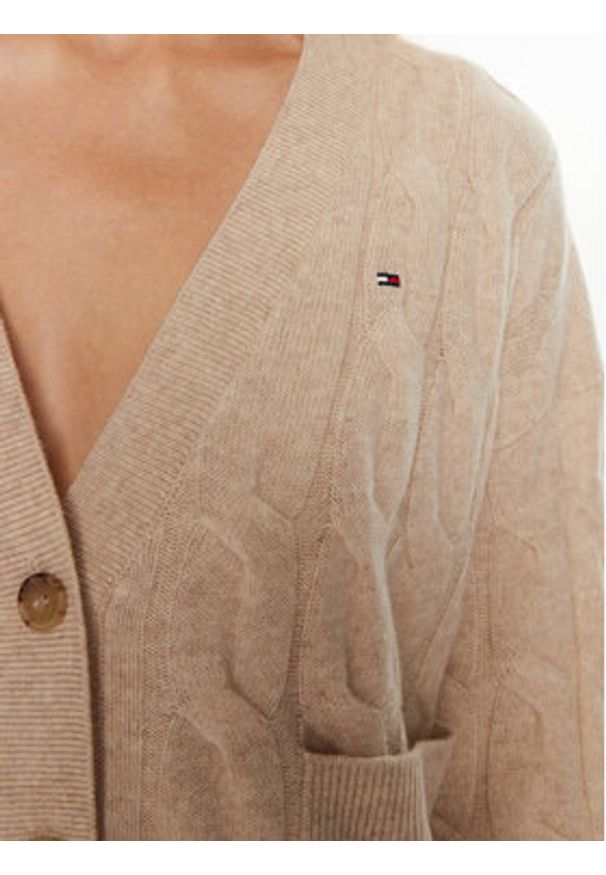 TOMMY HILFIGER - Tommy Hilfiger Kardigan WW0WW43089 Beżowy Regular Fit. Kolor: beżowy. Materiał: wełna