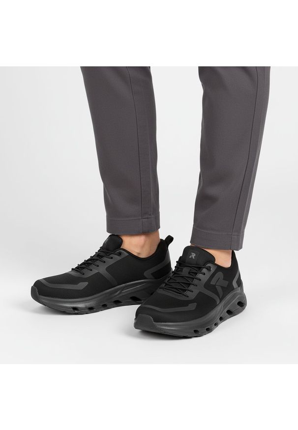 Sneakersy damskie Rieker, Lekka konstrukcja z oddychającej tkaniny zapewniająca komfort na co dzień amortyzująca podeszwa, czarne, W3504-00. Okazja: na co dzień. Kolor: czarny. Materiał: tkanina