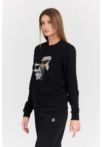 Karl Lagerfeld - KARL LAGERFELD Czarna damska bluza z cyrkoniami Ikonik 2.0, Rozmiar XS. Kolor: czarny. Materiał: materiał. Wzór: aplikacja. Styl: elegancki #5