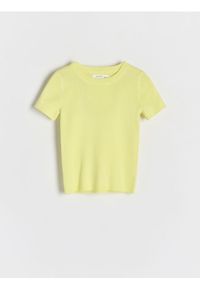 Reserved - Sweter z krótkim rękawem - żółty. Kolor: żółty. Materiał: wiskoza, dzianina. Długość rękawa: krótki rękaw. Długość: krótkie #1