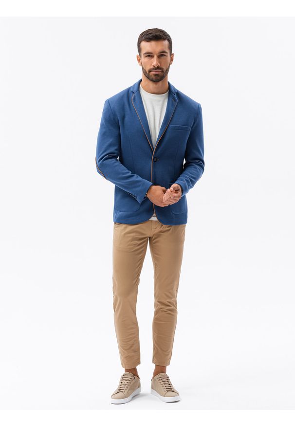 Ombre Clothing - Marynarka męska elegancka M81 - niebieska - XXL. Kolor: niebieski. Materiał: poliester, bawełna. Styl: elegancki
