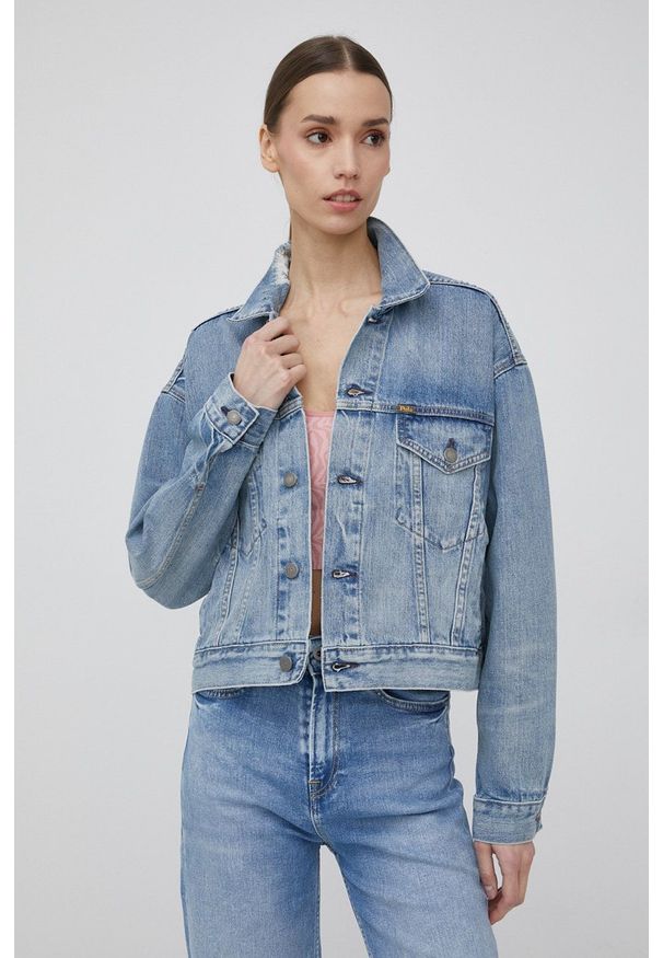 Polo Ralph Lauren kurtka jeansowa damska przejściowa. Typ kołnierza: polo. Kolor: niebieski. Materiał: jeans