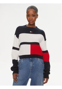 Tommy Jeans Sweter Colorblock Badge DW0DW18117 Kolorowy Regular Fit. Materiał: bawełna. Wzór: kolorowy