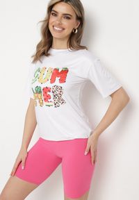 Born2be - Różowo-Biały Komplet z T-shirtem i Szortami Typu Kolarki Tiimavee. Kolor: różowy. Materiał: dzianina #1