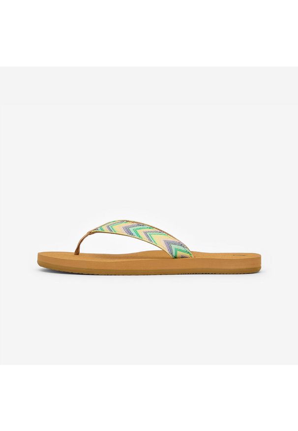 OLAIAN - Japonki damskie Olaian 550 Raffi. Okazja: na plażę. Kolor: brązowy, niebieski, wielokolorowy. Materiał: bawełna. Wzór: paski. Styl: sportowy