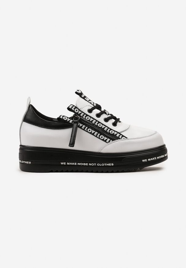 Renee - Biało-Czarne Sneakersy na Platformie ze Skórzaną Wkładką Zapinane z Boku na Zamek Błyskawiczny Urithas. Nosek buta: okrągły. Zapięcie: zamek. Kolor: biały. Materiał: skóra. Obcas: na platformie. Wysokość obcasa: niski