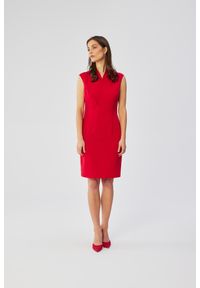 MOE - Czerwona Sukienka z Dekoltem na Zakładkę. Kolor: czerwony. Materiał: wiskoza, poliester, elastan