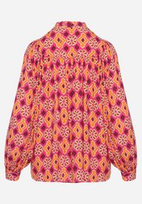 Born2be - Fuksjowo-Pomarańczowa Koszula z Wiskozy w Mozaikowy Wzór z Bufiastymi Rękawami Tlaria. Kolor: różowy. Materiał: wiskoza #3