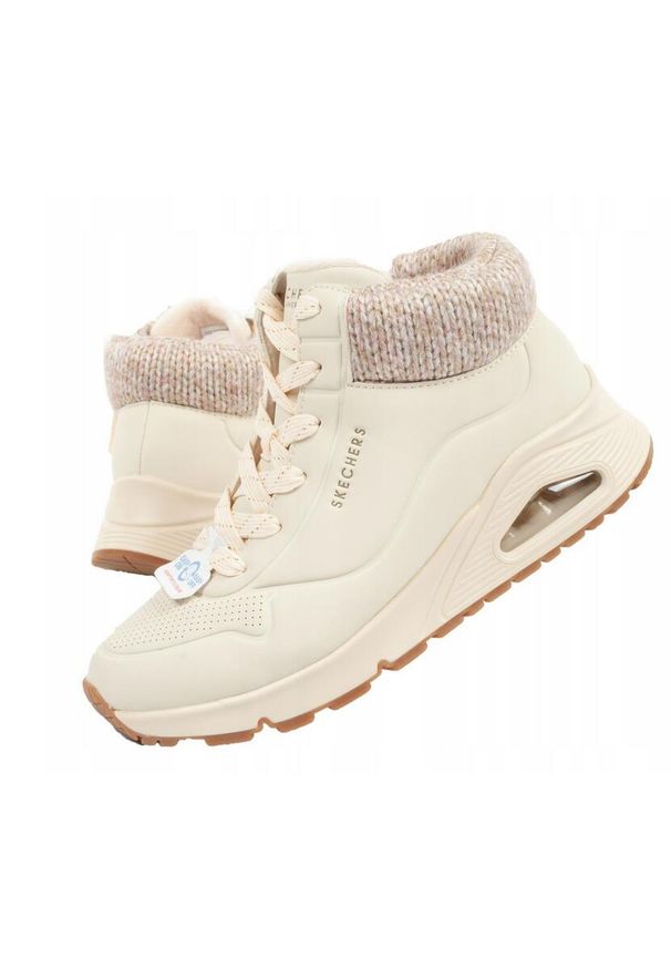 skechers - Buty damskie Skechers Uno Darling Daze. Kolor: beżowy. Materiał: syntetyk, skóra. Szerokość cholewki: normalna. Wzór: gładki. Model: Skechers Sport. Sport: turystyka piesza