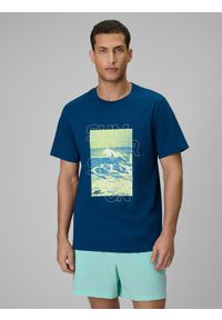 4f - 4F T-shirt regular z nadrukiem męski - turkusowy XL. Okazja: na co dzień. Kolor: turkusowy. Materiał: jeans, bawełna, dresówka, dzianina. Wzór: nadruk. Styl: klasyczny, casual #1