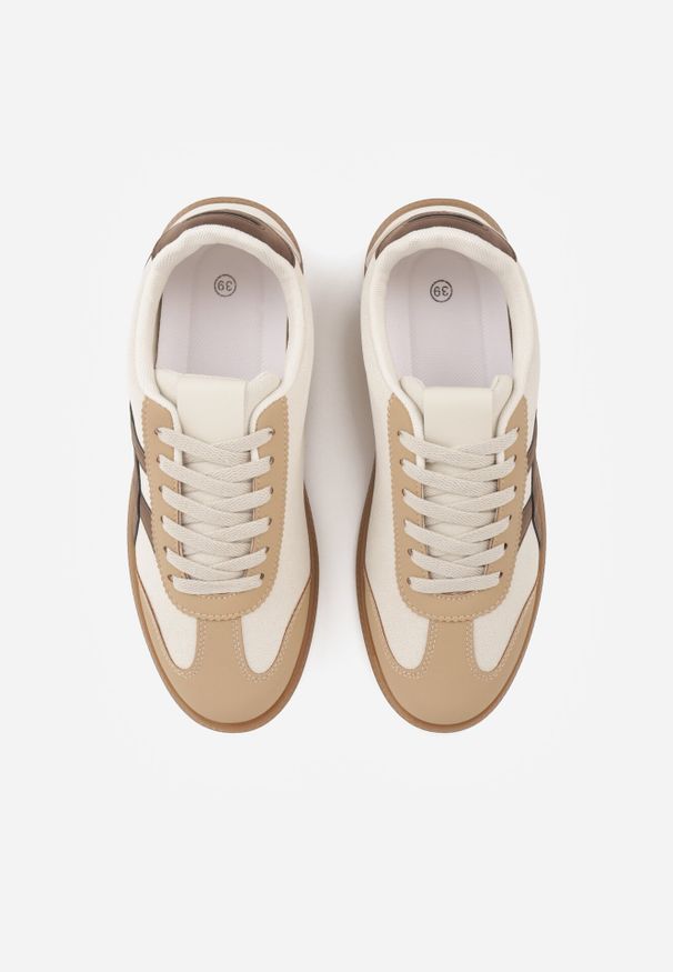 Born2be - Beżowo-Brązowe Sneakersy na Kauczukowej Podeszwie z Geometrycznym Wzorem Sewtila. Okazja: na co dzień. Kolor: beżowy. Materiał: kauczuk. Wzór: geometria