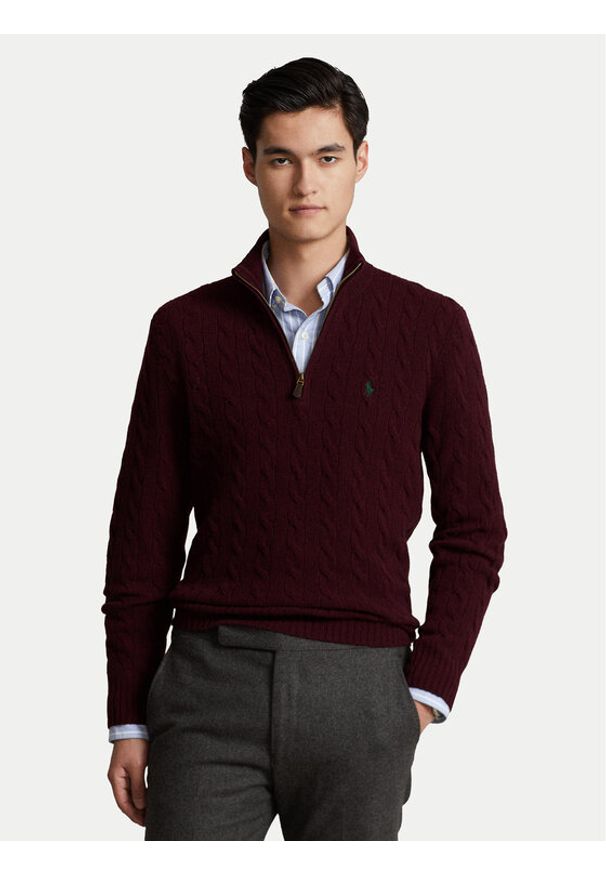 Polo Ralph Lauren Sweter 710876766007 Bordowy Regular Fit. Typ kołnierza: polo. Kolor: czerwony. Materiał: wełna