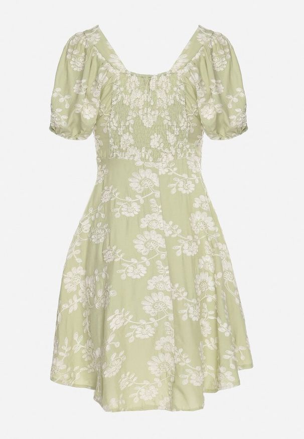 Born2be - Zielona Wiskozowa Sukienka w Kwiaty Lunobella. Okazja: na co dzień. Kolor: zielony. Materiał: wiskoza. Długość rękawa: długi rękaw. Wzór: kwiaty. Typ sukienki: sportowe. Styl: casual, elegancki, sportowy