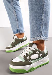 Renee - Biało-Zielone Sneakersy przed Kostkę na Grubej Podeszwie Anielle. Wysokość cholewki: przed kostkę. Kolor: zielony #3
