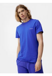 4f - T-shirt regular z nadrukiem męski. Kolor: niebieski. Materiał: bawełna. Wzór: nadruk