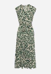 Born2be - Zielona Wiskozowa Sukienka z Gumką w Pasie Zapinana na Guziki z Materiałowym Paskiem Giselia. Okazja: na co dzień. Typ kołnierza: dekolt w serek. Kolor: zielony. Materiał: materiał, wiskoza. Długość rękawa: krótki rękaw. Styl: casual, elegancki #4