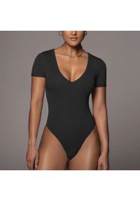 Intica - Body z krótkim rękawem i dekoltem V elastyczne Ieteke. Kolor: czarny. Materiał: materiał. Długość: krótkie. Wzór: gładki #9