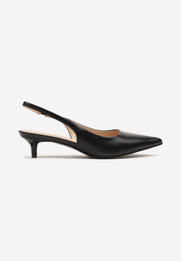 Renee - Czarne Sandały na Kaczuszce ze Szpiczastym Noskiem Slingback Farinea. Okazja: na co dzień. Nosek buta: szpiczasty. Kolor: czarny. Materiał: jeans. Obcas: na szpilce. Styl: elegancki, casual, klasyczny. Wysokość obcasa: średni