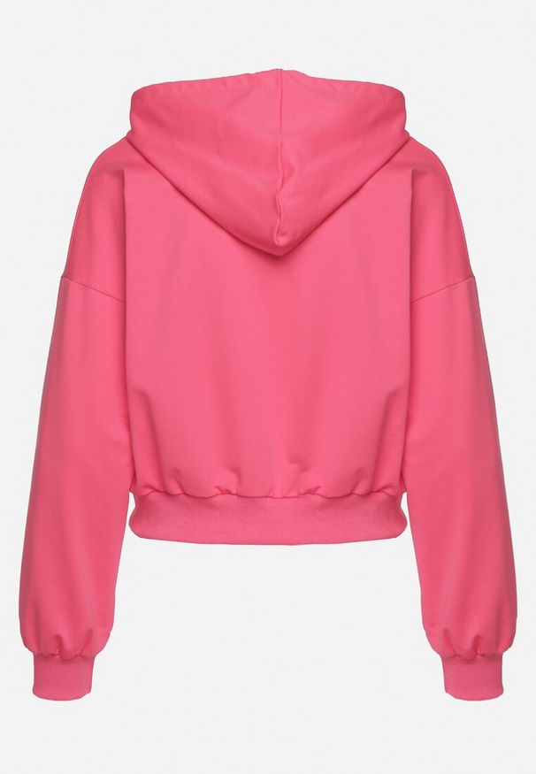 Born2be - Fuksjowa Bluza z Wyszytą Buźką i Kapturem Ściąganym Troczkami Ilexa. Okazja: na co dzień. Kolor: różowy. Materiał: dzianina. Długość rękawa: długi rękaw. Długość: długie. Wzór: aplikacja. Styl: casual