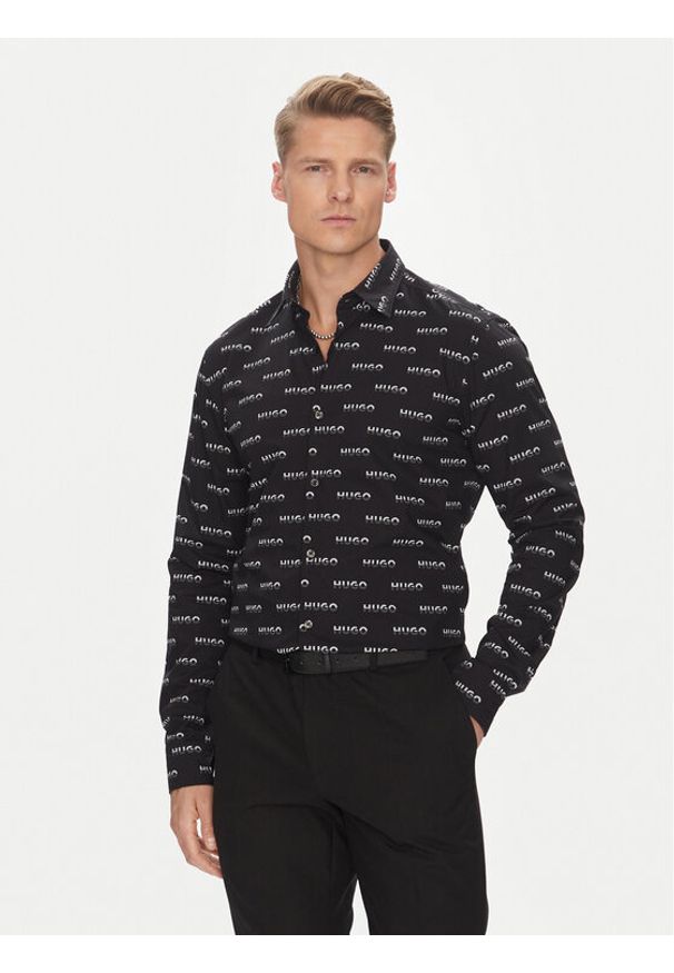 Hugo - HUGO Koszula Ermo 50545349 Czarny Slim Fit. Kolor: czarny. Materiał: bawełna