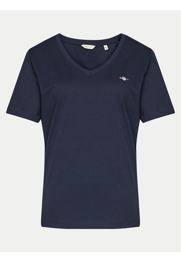 GANT - Gant T-Shirt Shield 4200750 Granatowy Regular Fit. Kolor: niebieski. Materiał: bawełna