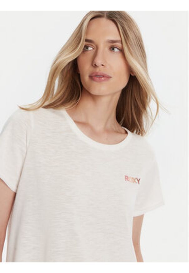 Roxy T-Shirt ERJZT05731-WBK0 Biały Regular Fit. Kolor: biały. Materiał: bawełna