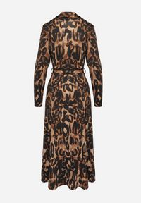 Born2be - Brązowo-Czarna Sukienka Maxi o Koszulowym Fasonie z Wiązaniem mZynlee. Okazja: na co dzień. Kolor: brązowy. Materiał: wiskoza. Typ sukienki: koszulowe. Styl: elegancki, casual, klasyczny. Długość: maxi #5